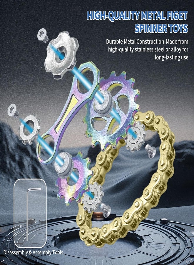 LENDOD 2 PACK Metal Bike Chain Fidget Spinners Toys for Adults & Teens & Kids - Cool Gadgets Office Desk Toy Stress Relief Sensory Items for Autism ADHD Anxiety Stocking Stuffers for Teen Boys Adult Men Gift - Image 3